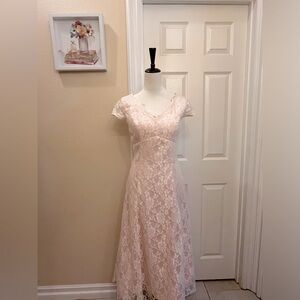 Pink lace wedding dress